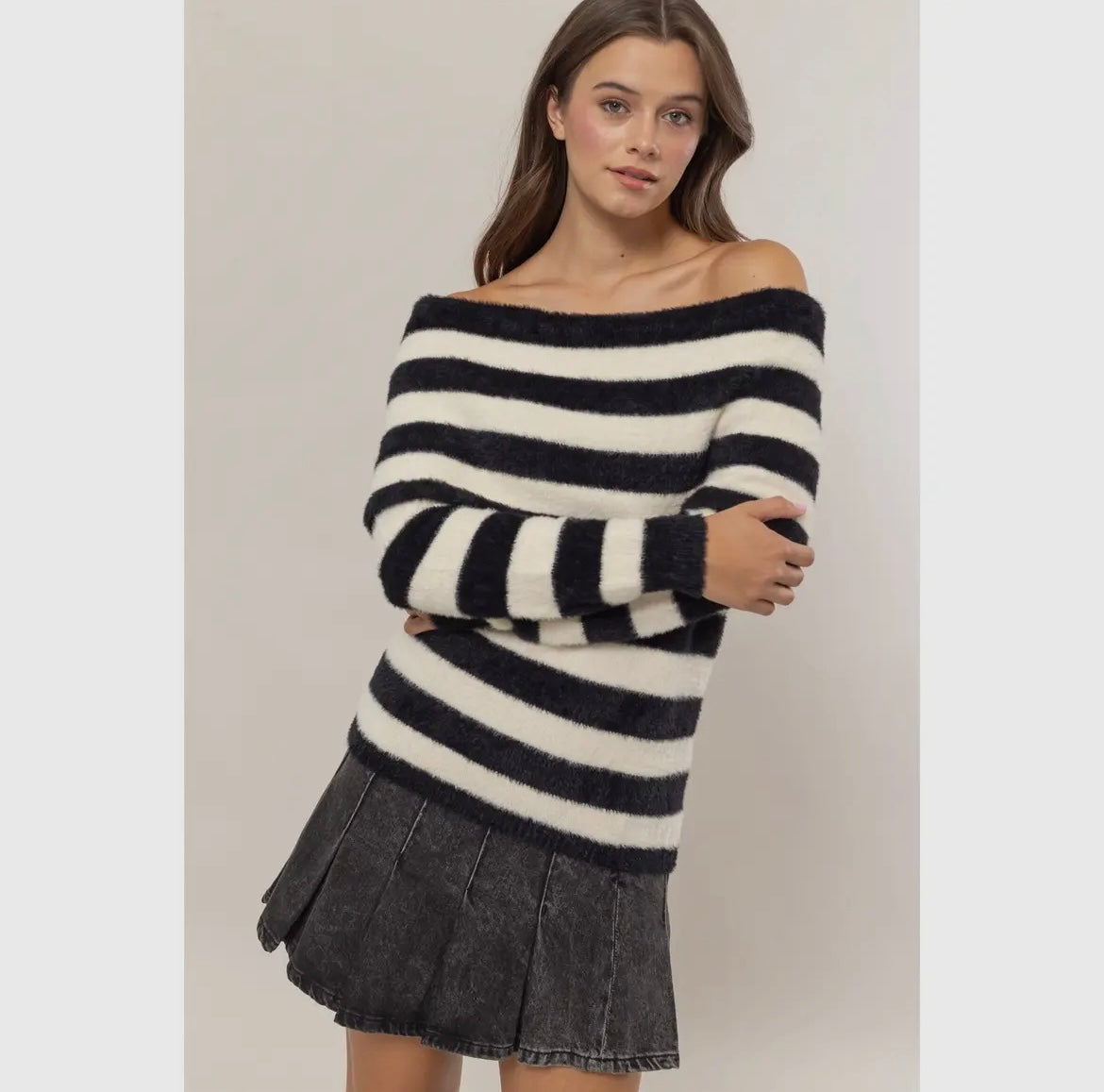 Kendall striped fold over sweater