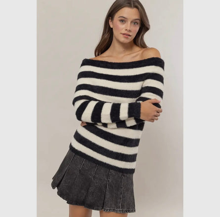 Kendall striped fold over sweater
