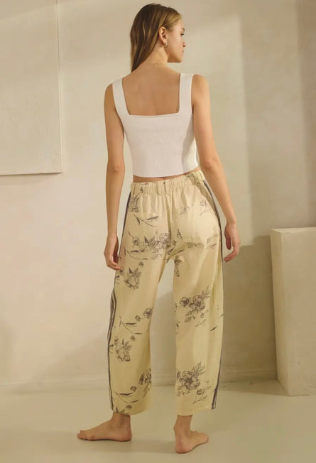 Daisy Floral Rope Drawstring Barrel Leg Pants
