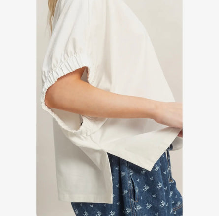 Cotton Boat Neck Dolman Top | Off Shoulder Flutter Sleeve Blouse
