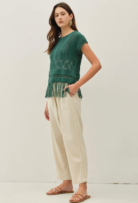 Fringed Crochet Sweater Top
