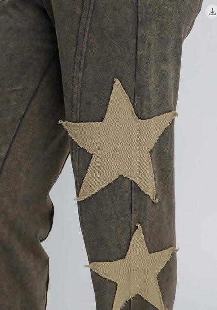 Lucky Star, mineral washed star patch joggers