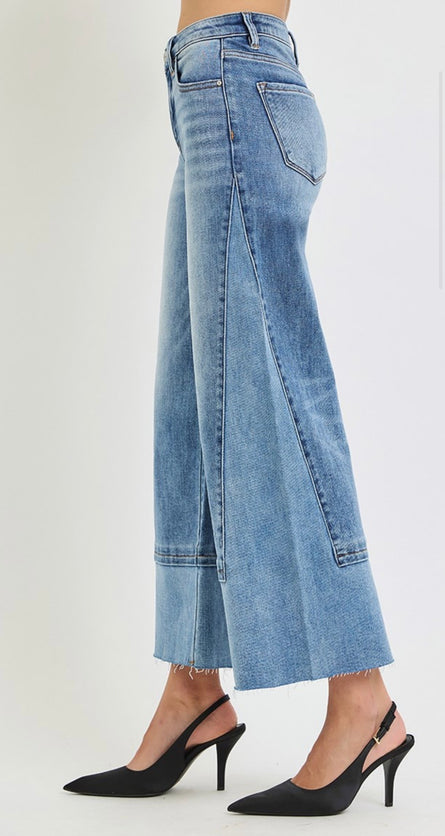Risen, Tummy Control high rise front seam cropped wide leg jeans