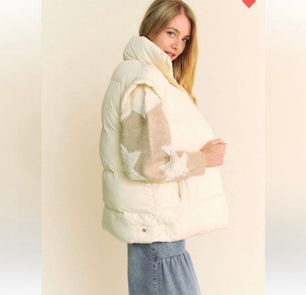 Oversized elongated sleeve warm puffer vest
