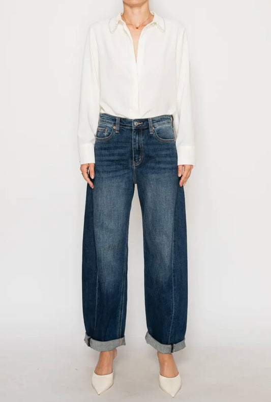 Margaux, relaxed tapered dark wash barrel jean