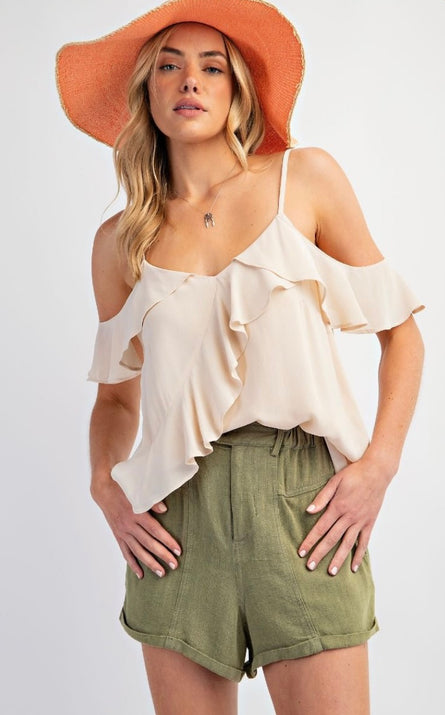 The Effortless Ruffle Cold Shoulder Blouse