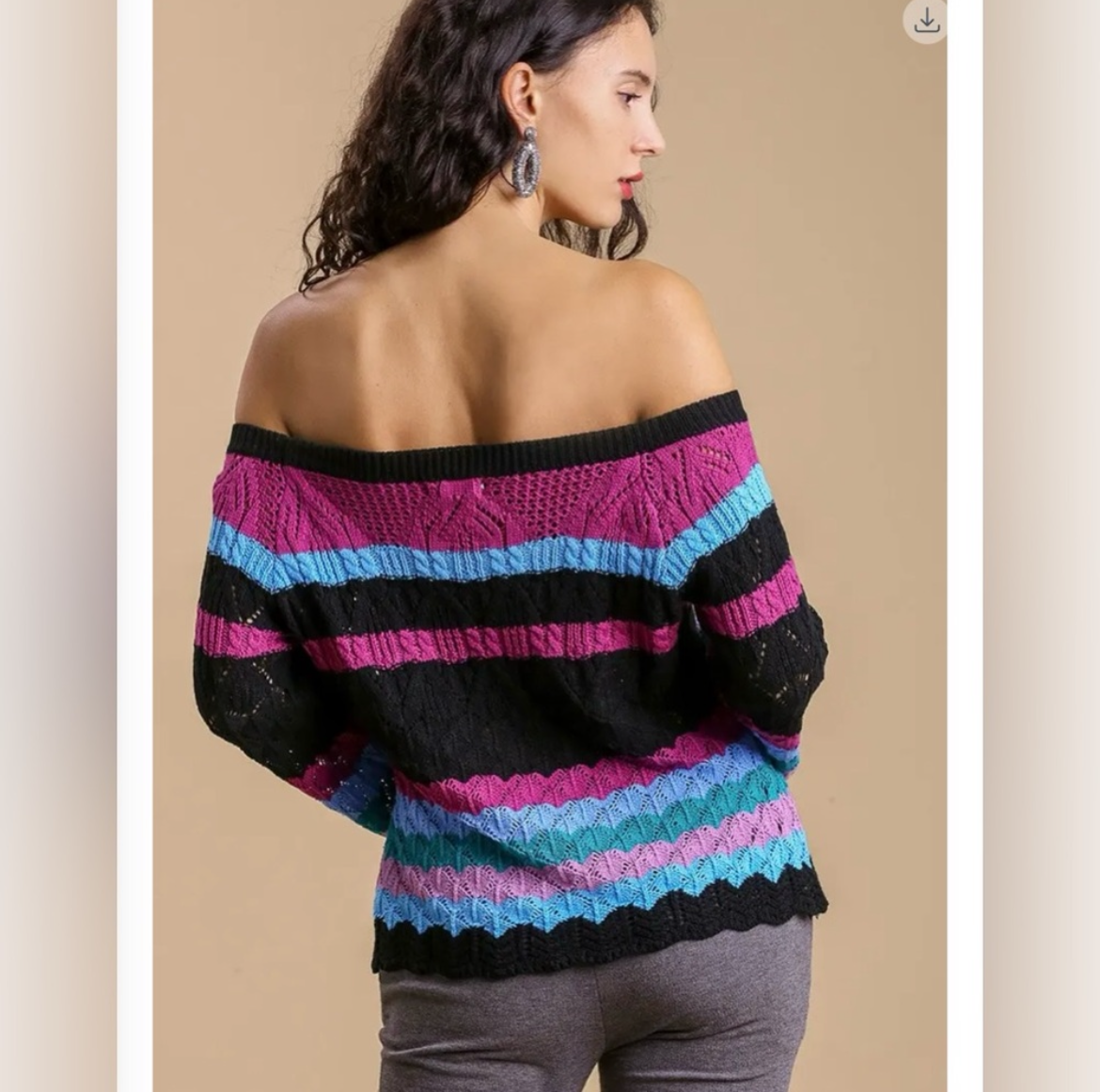 Electric Kiss, color block off the shoulder knit top