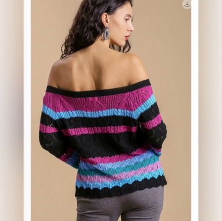 Electric Kiss, color block off the shoulder knit top