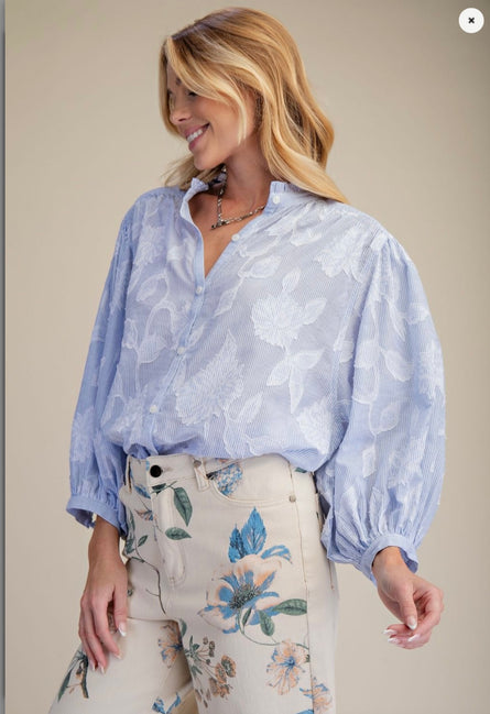The Bluebell Breeze Floral Button Down Blouse