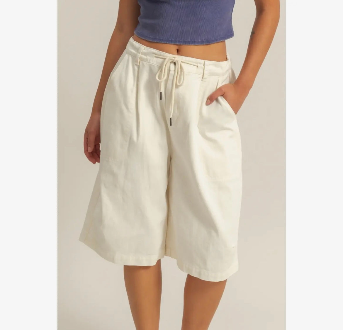 Drawstring waist Cotton Wide leg Jorts