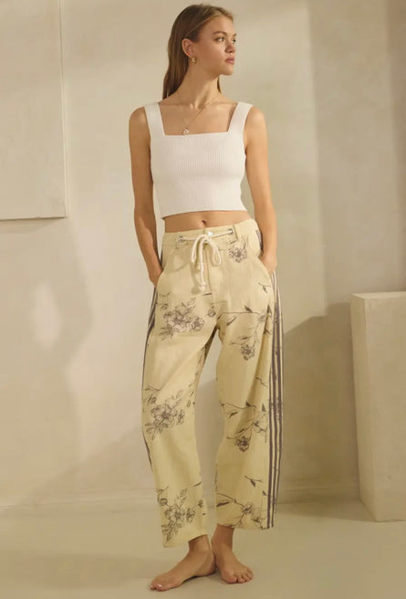 Daisy Floral Rope Drawstring Barrel Leg Pants