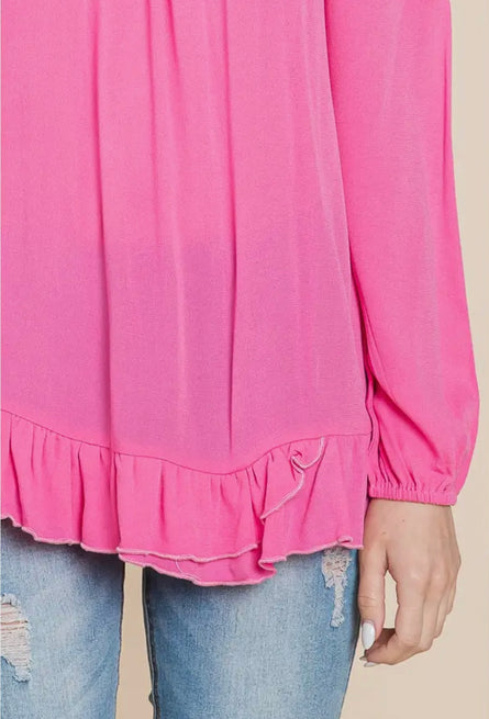 Women’s Convertible Off Shoulder Ruffle Hem Rayon Blouse