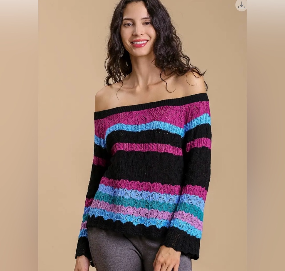 Electric Kiss, color block off the shoulder knit top