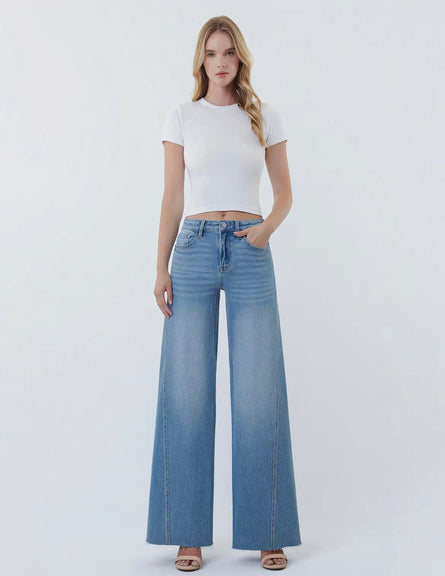 High Rise twisted seam wide leg jeans