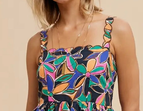 Midnight Garden Colorburst Floral Boho Midi Dress