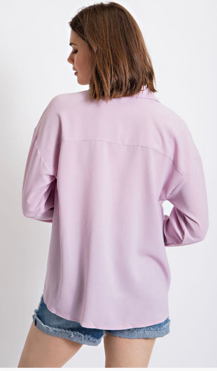 Lavender Luxe Relaxed Button Down Blouse – Soft Oversized Collared Top