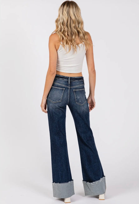 Petra153,  Dark Wash Relaxed Cuffed Flare Jeans