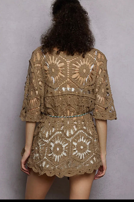 POL, Boho Crochet Lace Tunic Top