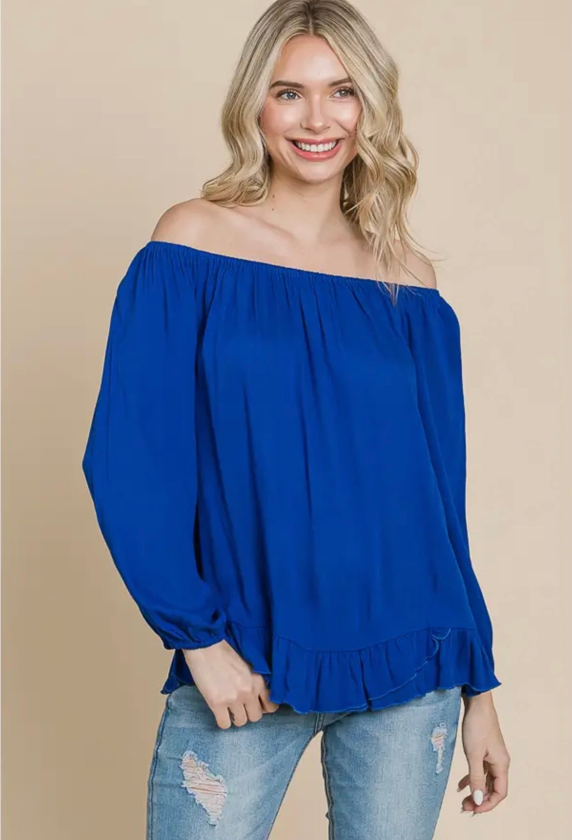 Women’s Convertible Off Shoulder Ruffle Hem Rayon Blouse