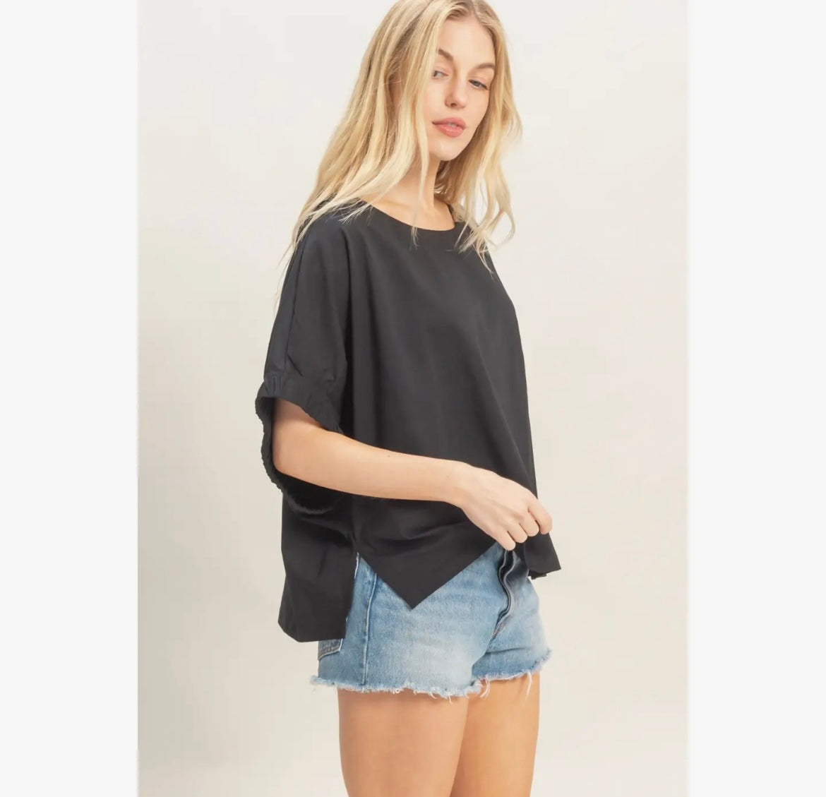 Cotton Boat Neck Dolman Top | Off Shoulder Flutter Sleeve Blouse