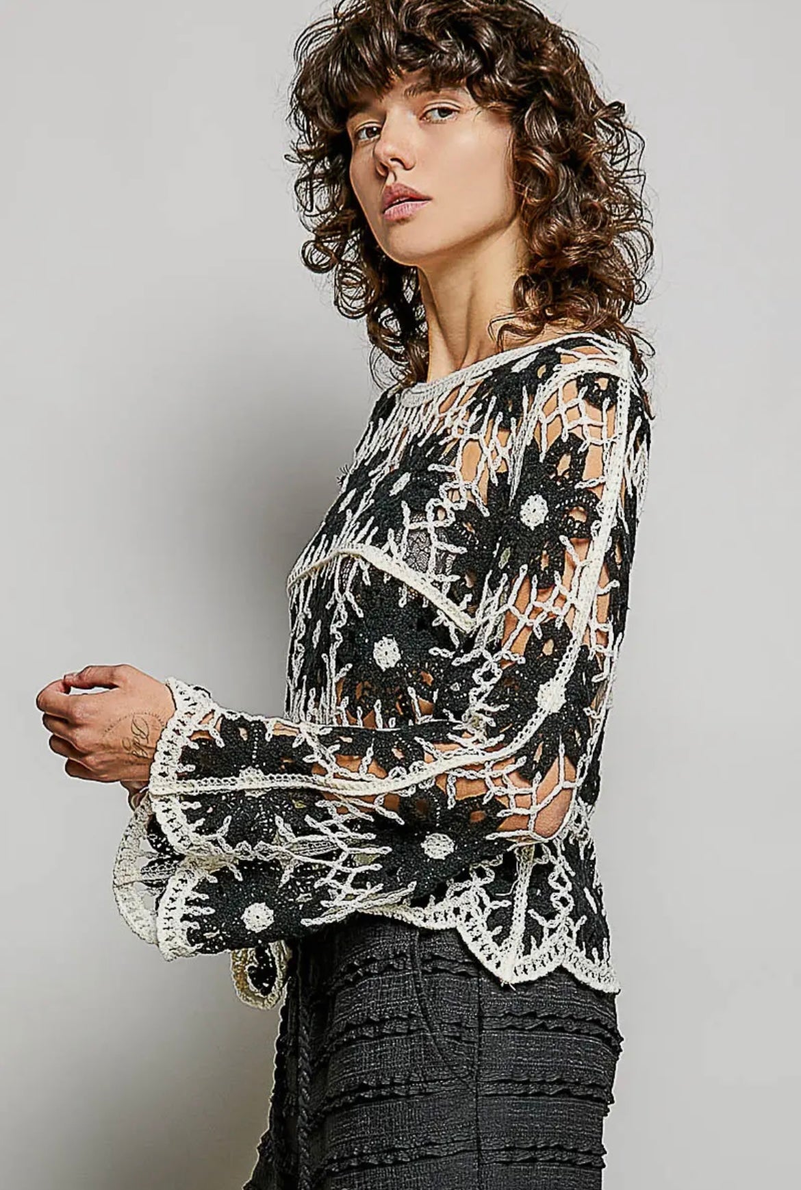 POL, Boho flower crochet top