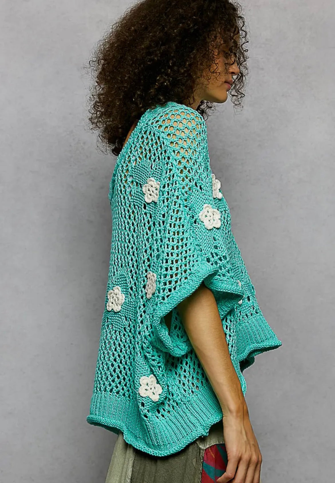 POL, Embroidered flower crochet top