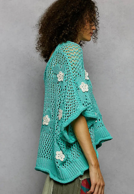 POL, Embroidered flower crochet top
