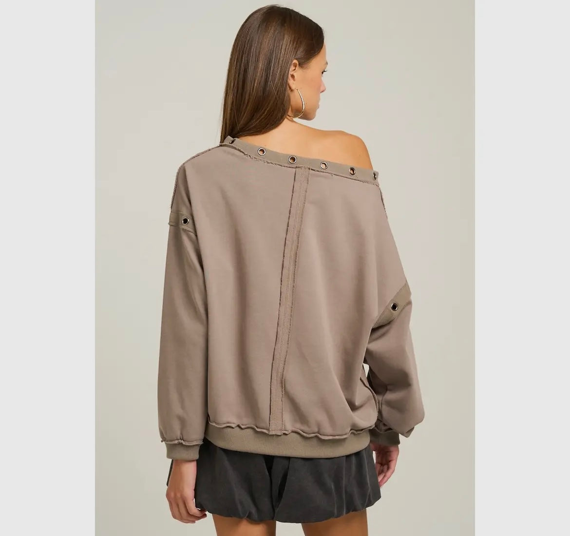 The Elevate, off the shoulder grommet embellished top