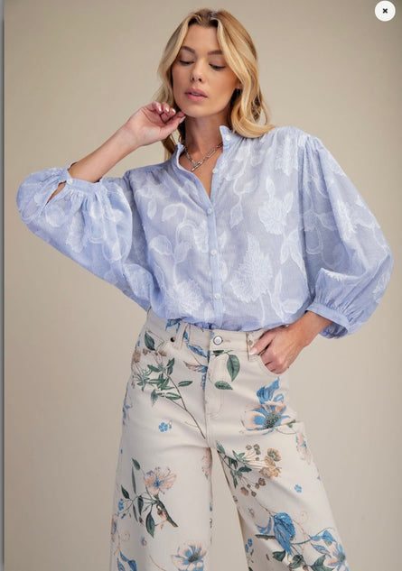 The Bluebell Breeze Floral Button Down Blouse