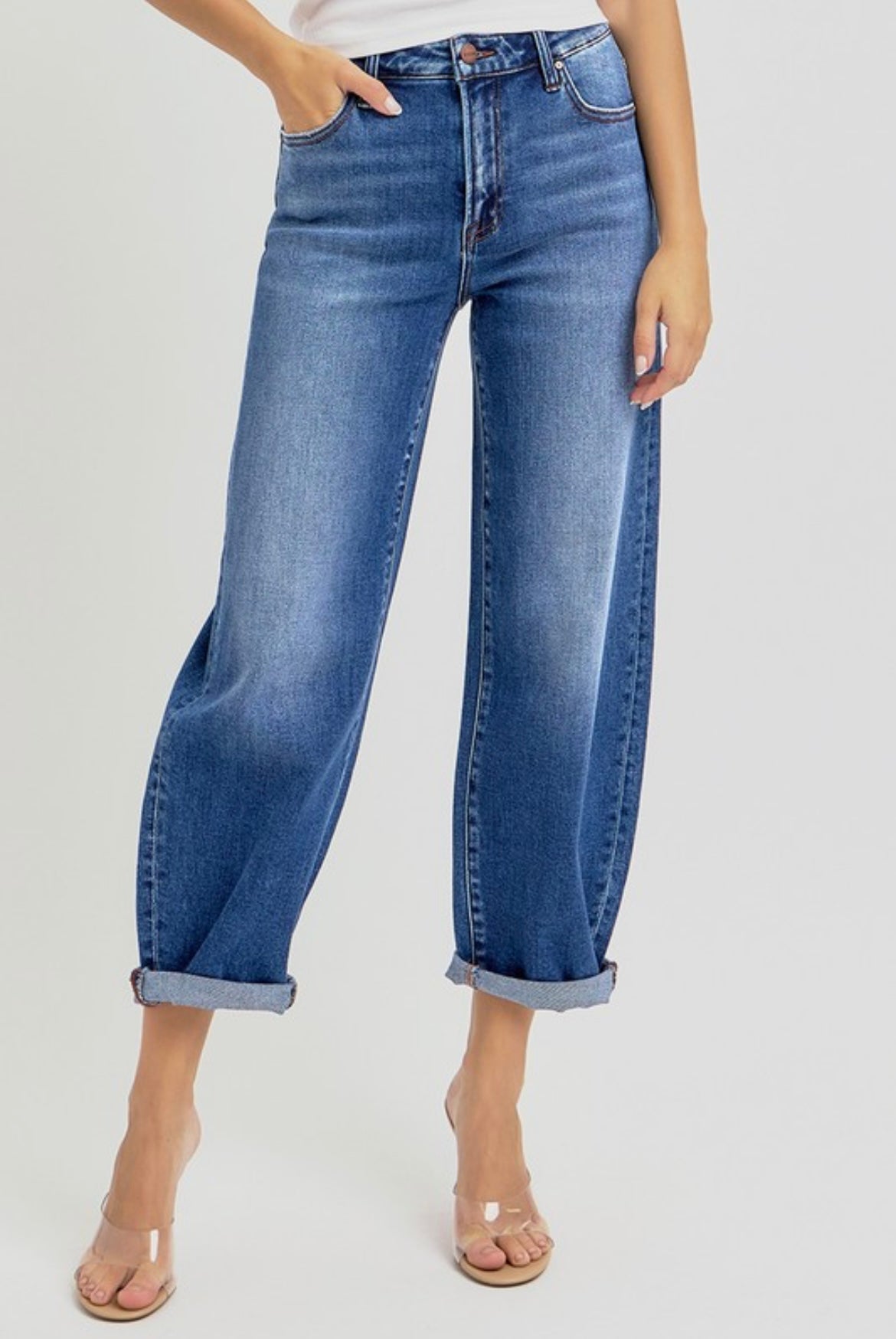 Risen High Rise Cropped Mild Barrel Jeans
