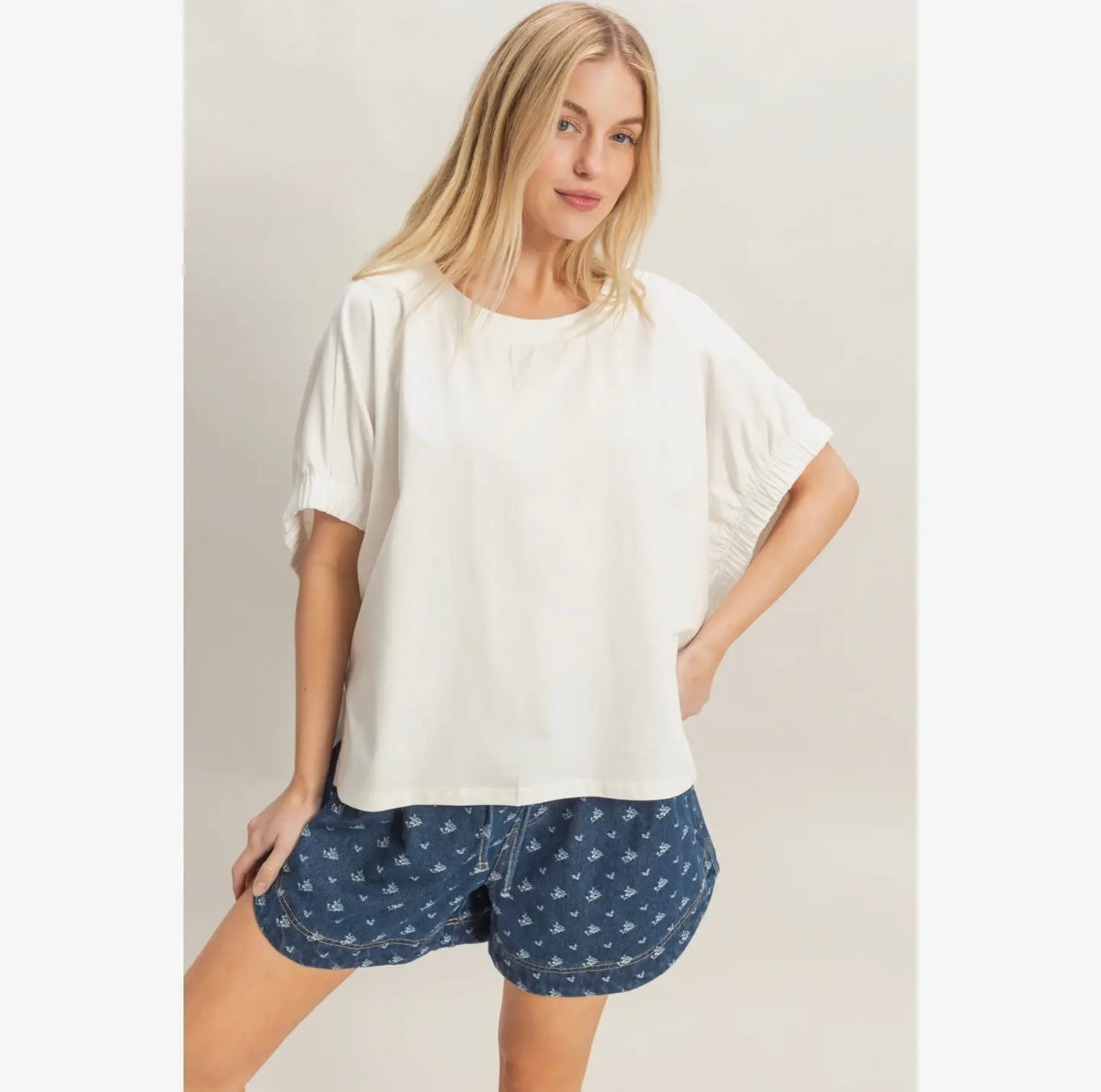 Cotton Boat Neck Dolman Top | Off Shoulder Flutter Sleeve Blouse