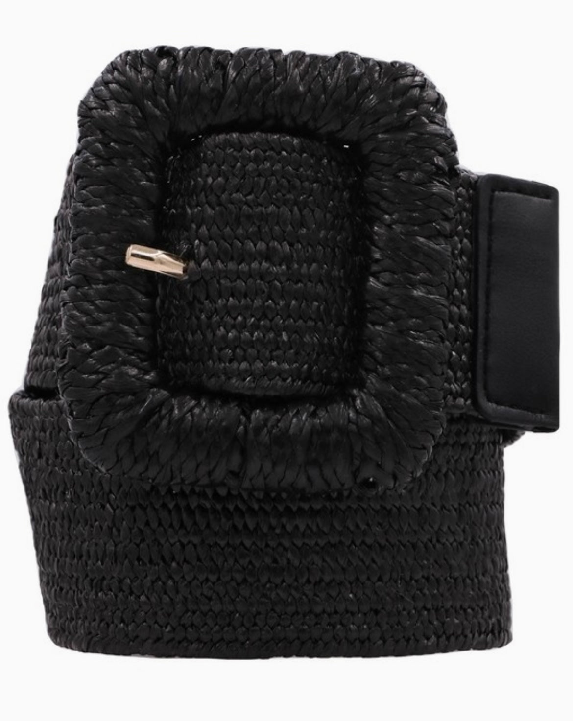 Boho Raffia Stretch Belt with Rattan Wrapped Buckle | Woven Summer Waist Belt