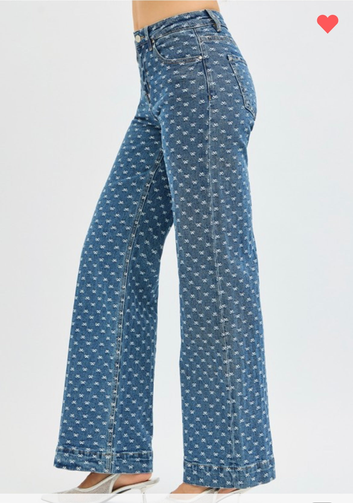 Ribbonette, Bow embroidered wide leg jean