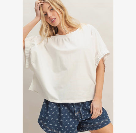 Cotton Boat Neck Dolman Top | Off Shoulder Flutter Sleeve Blouse