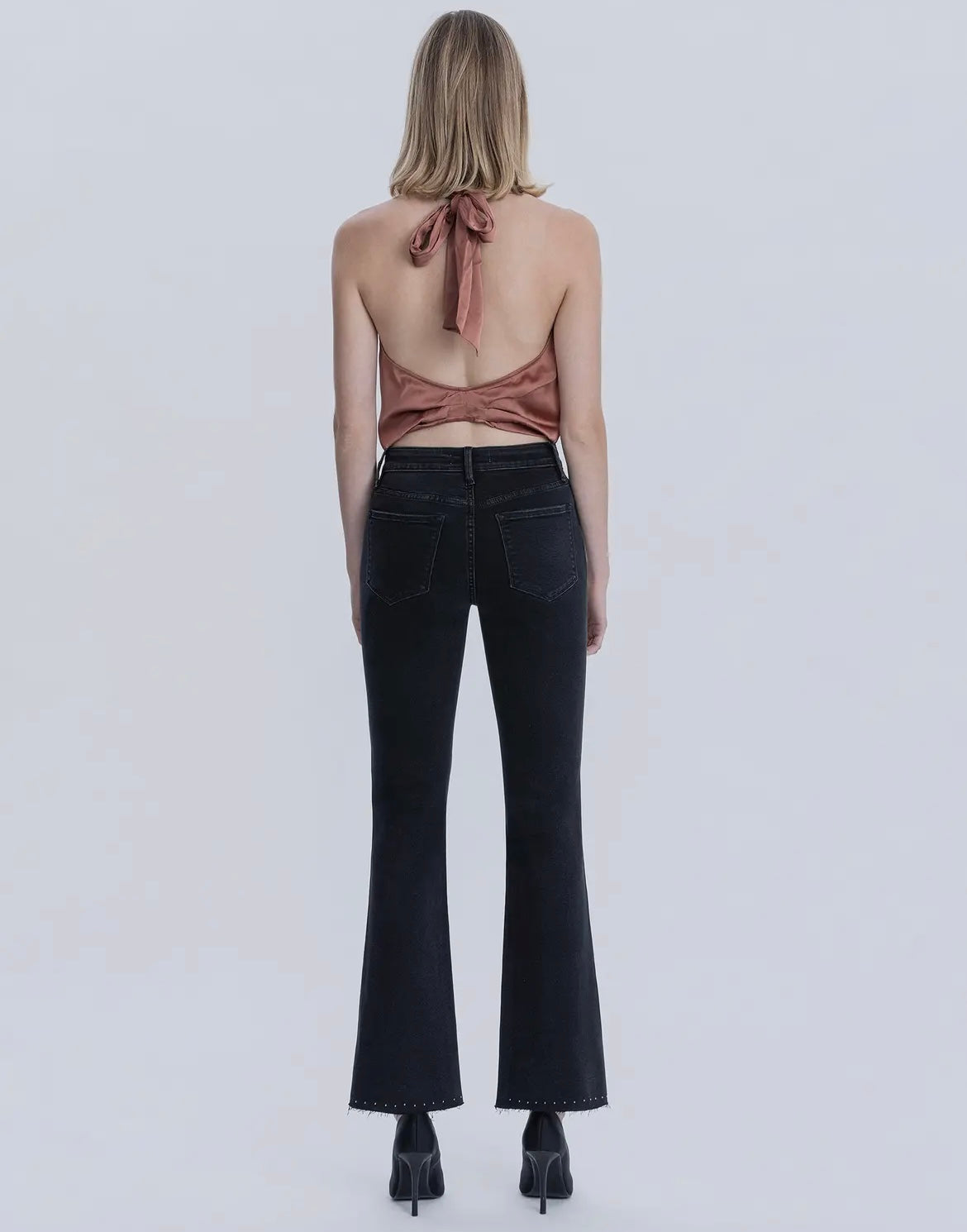 Baby Belle, High-Rise pearl embellished black bootcut jeans