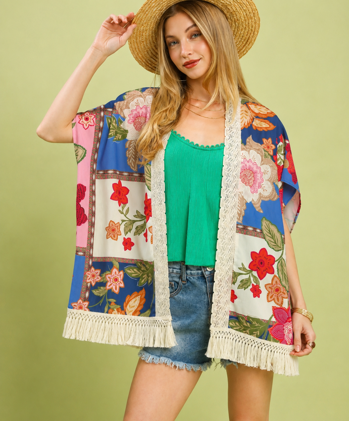 Santorini Bloom Boho Fringe Kimono