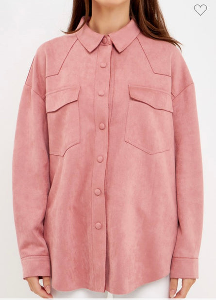 Blush Pink Button-Down Pocket Blouse
