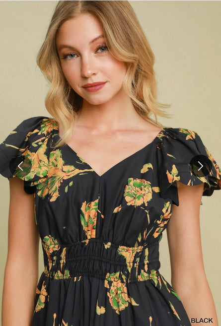 Midnight Garden Tiered Midi Dress