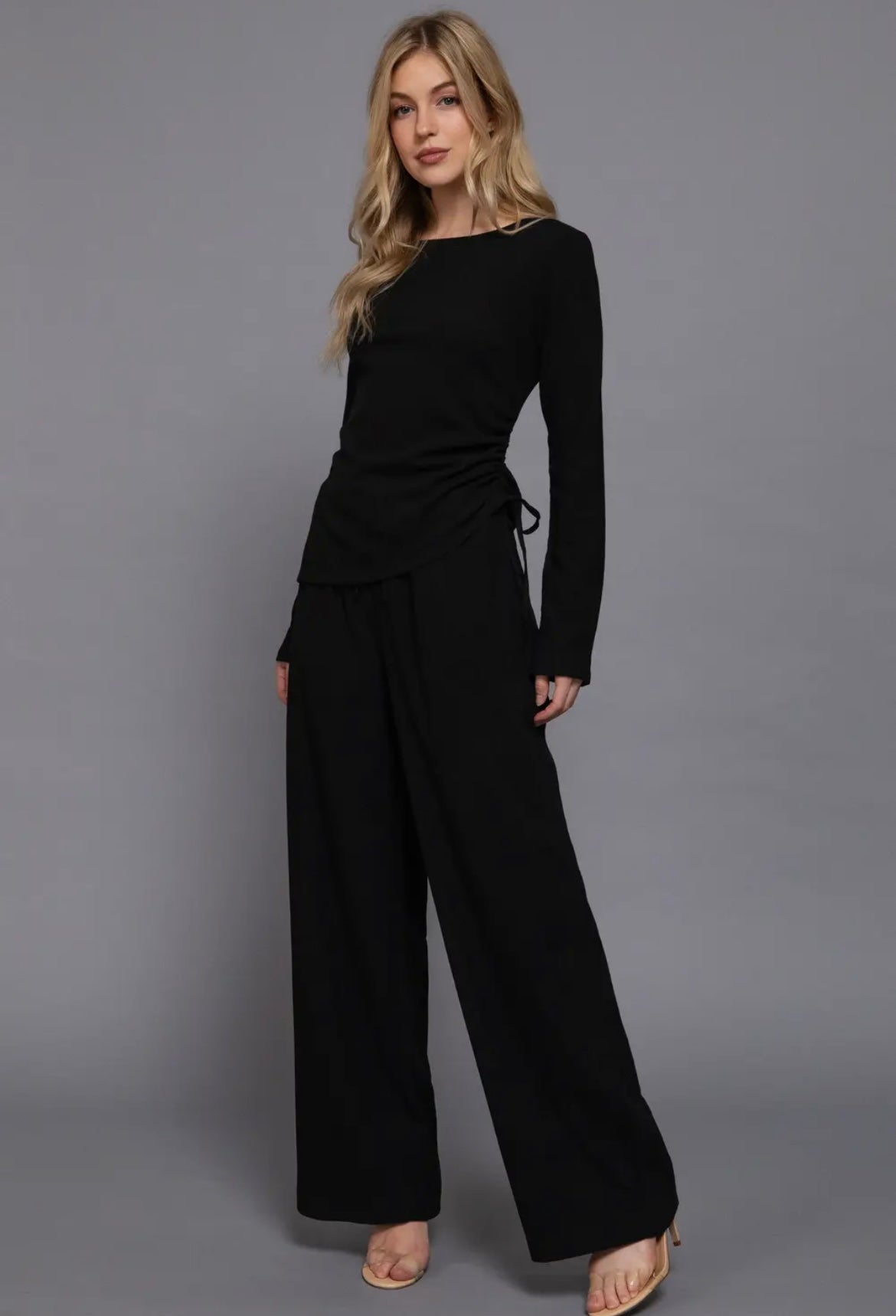 Onyx Ease two tone knit drawstring top