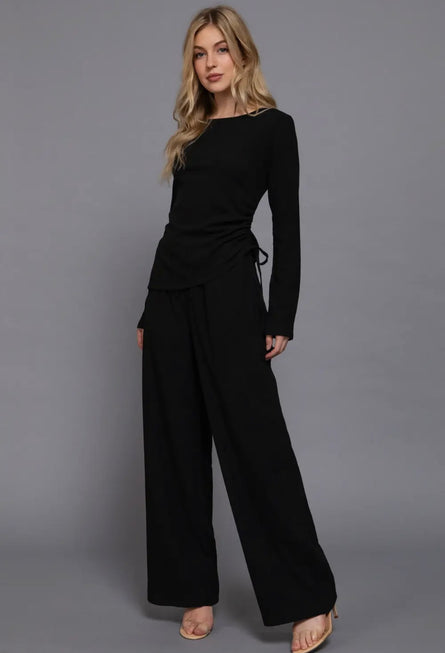 Onyx Ease two tone knit drawstring top