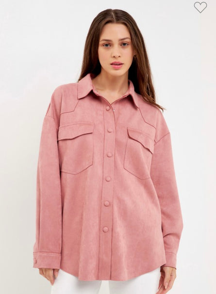 Blush Pink Button-Down Pocket Blouse