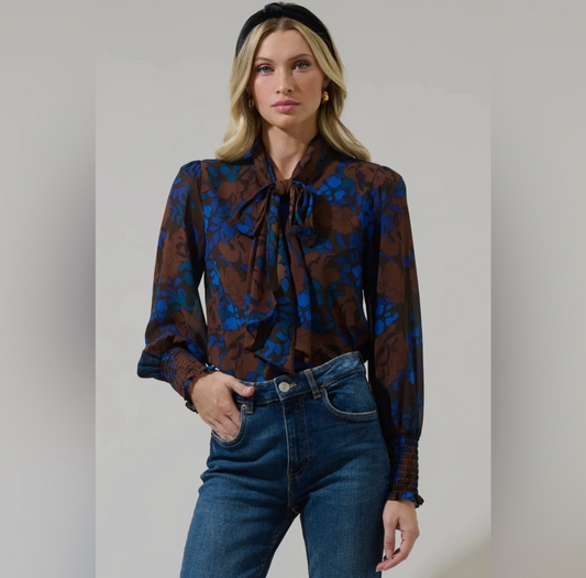 Lebanon floral Étienne tie neck blouse