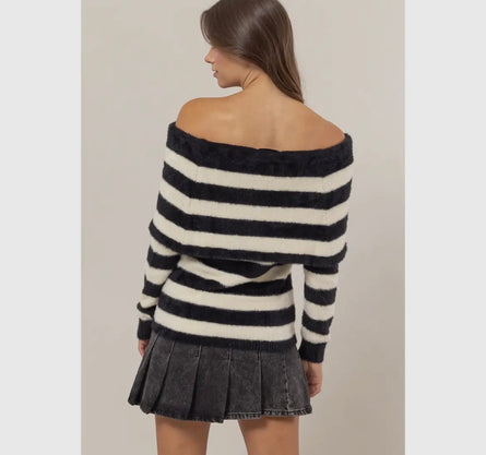 Kendall striped fold over sweater
