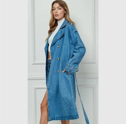 Denim trench coat with belt