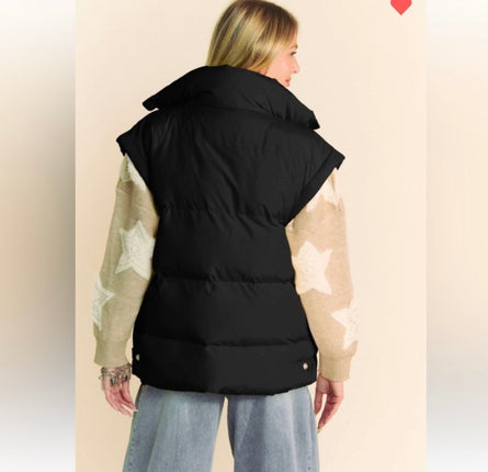 Oversized elongated sleeve warm puffer vest