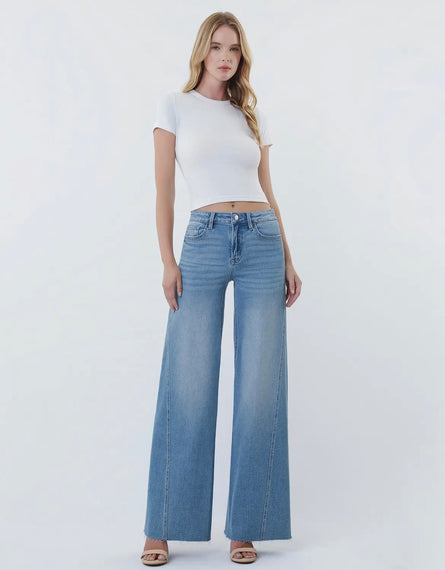 High Rise twisted seam wide leg jeans