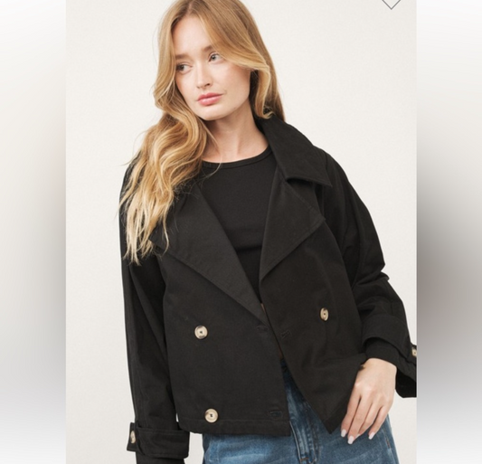 Cropped cotton trench coat