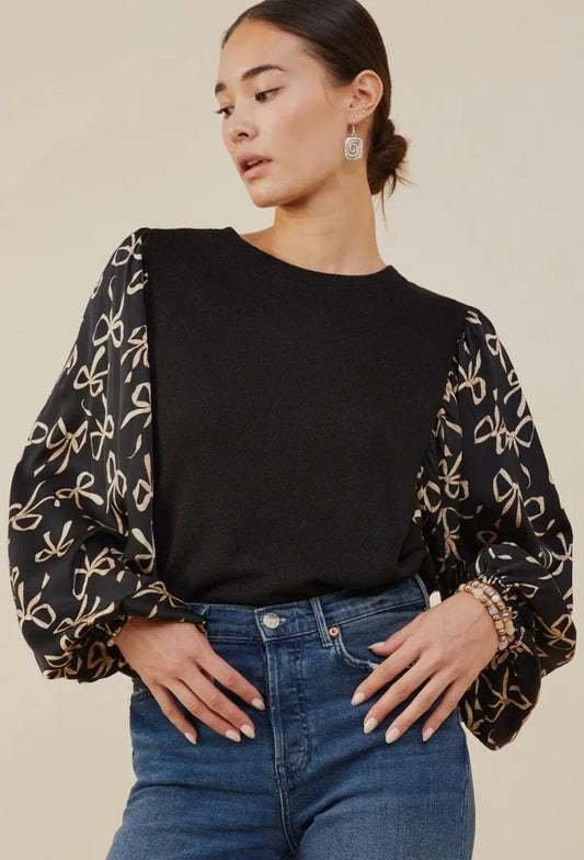 Bow-tique, bow print balloon sleeve top