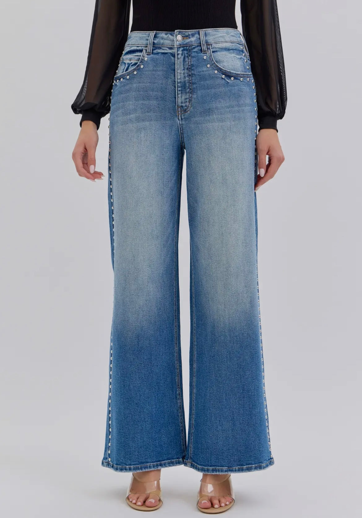 The Stud, Embellished stud detail wide leg jeans
