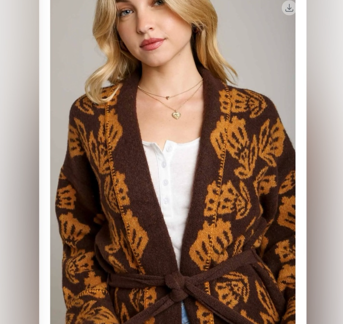 Autumn Ember, jacquard knit belted sweater